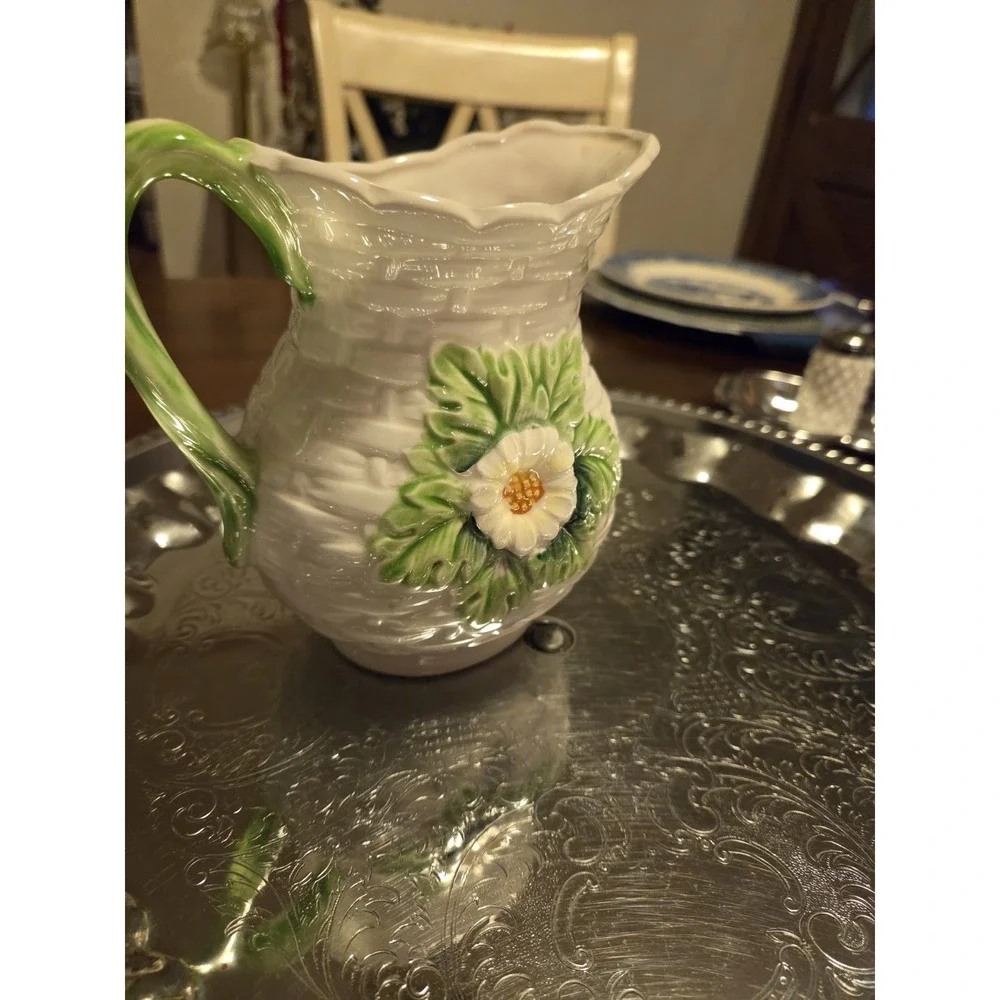 vintage Geo Z Lefton ceramic pitcher features a basketweave pattern and...
